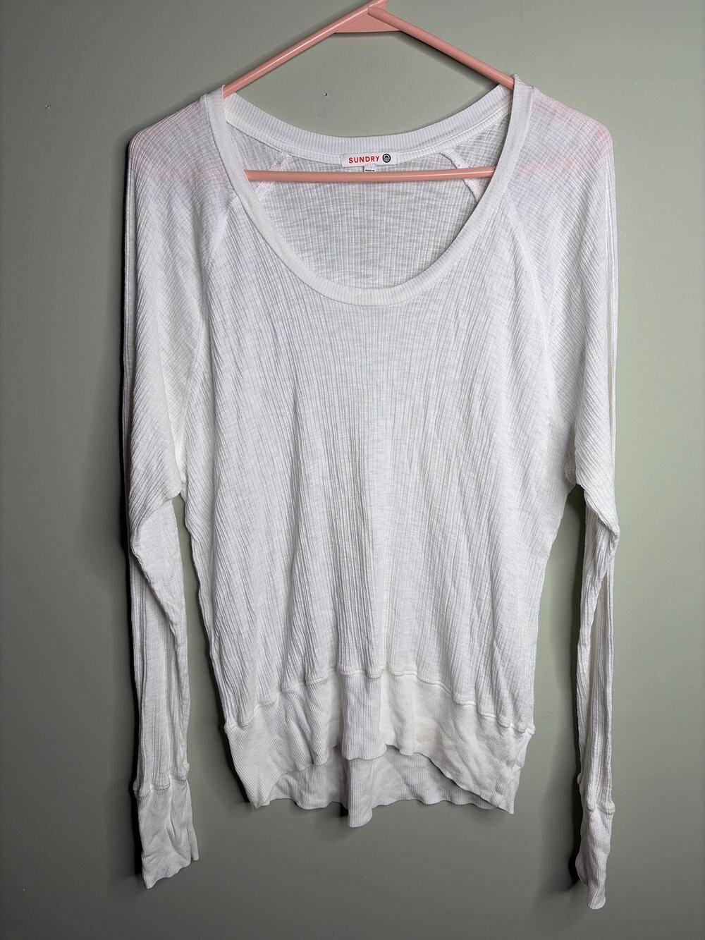 Sundry Womens Long Sleeve white Ribbed Tee 2X